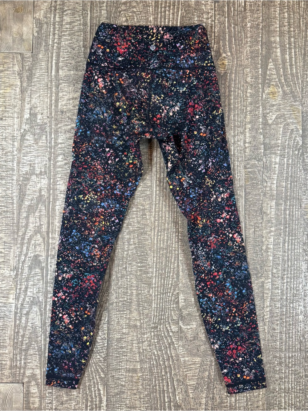 Lululemon Black Multi Color Floral Print Active Leggings